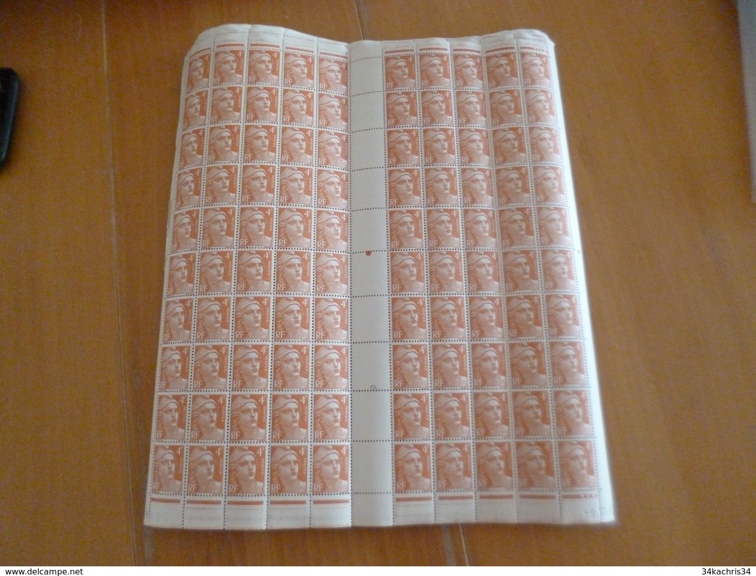 Feuille Complète Gomme Imparfaite Millésime Coin Daté Pour étude Variétés TP Gandon 4 F Orange N°808 - Full Sheets