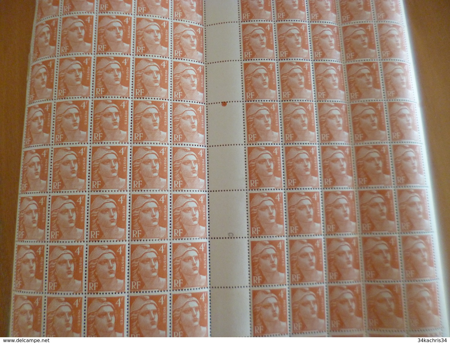 Feuille Complète Gomme Imparfaite Millésime Coin Daté Pour étude Variétés TP Gandon 4 F Orange N°808 - Full Sheets