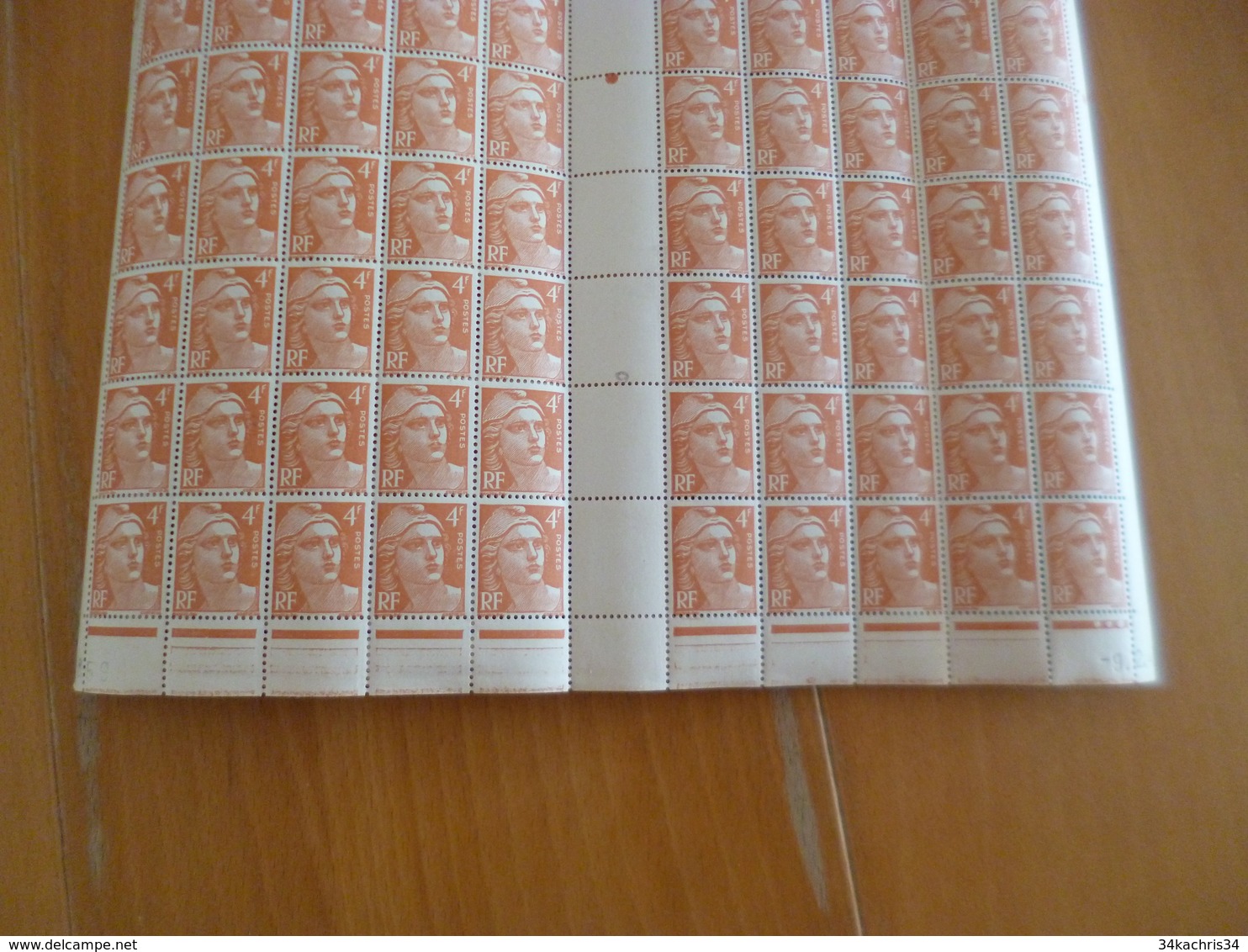 Feuille Complète Gomme Imparfaite Millésime Coin Daté Pour étude Variétés TP Gandon 4 F Orange N°808 - Full Sheets