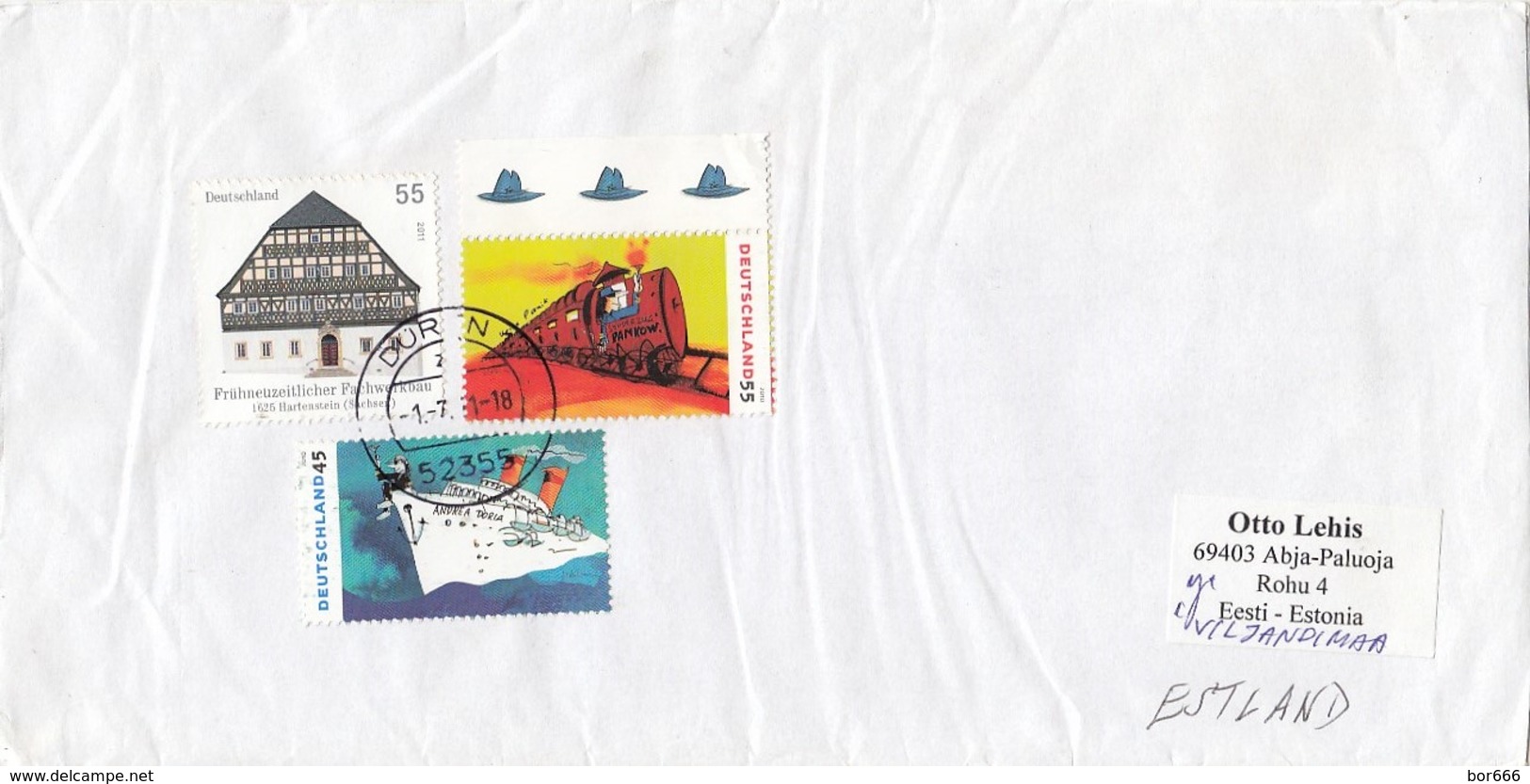 GOOD GERMANY Postal Cover To ESTONIA 2011 - Good Stamped: House ; Train ; Ship - Covers & Documents