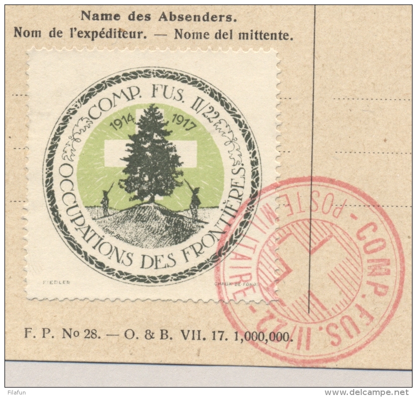 Schweiz - Feldpostkarte With Sticker And Cancel COMP FUS II/22 - Not Sent - Documenten