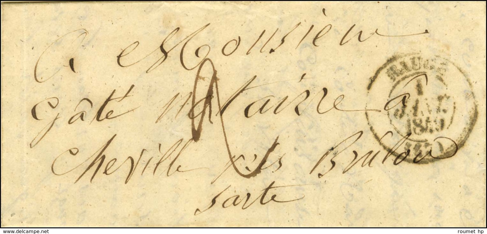 Càd T 13 BAUGE (47) 1 JANV. 1849 Taxe 2 Sur Lettre Pour Brulon. Au Verso, Càd De Passage LE MANS (71) 2 JANV. 49. 1er Jo - 1849-1850 Cérès