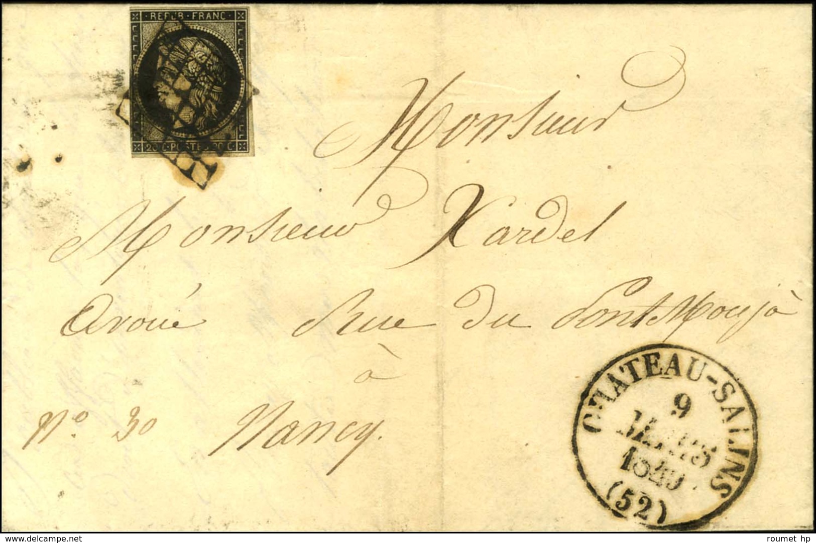 Grille / N° 3 (filet Gauche Effleuré) Càd T 13 CHATEAU-SALINS (52) Sur Lettre Avec Texte Pour Nancy. 1849. - TB / SUP. - - 1849-1850 Ceres