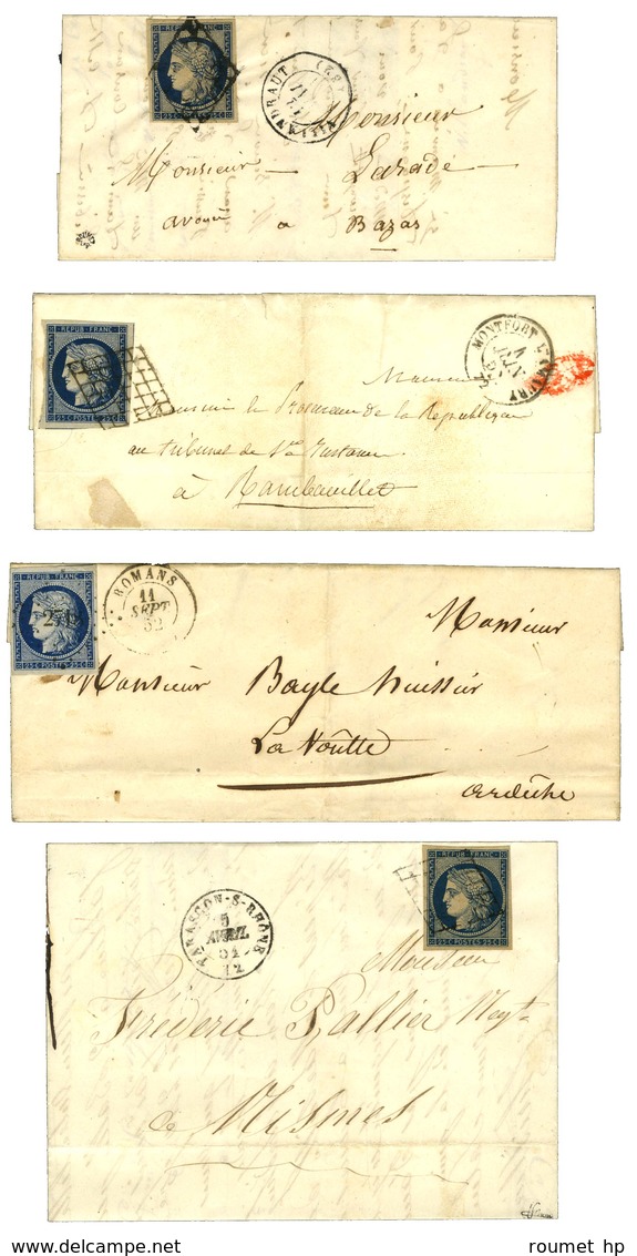 Lot De 4 Lettres Affranchies Avec N° 4. Pièces Choisies. - TB / SUP. - 1849-1850 Cérès