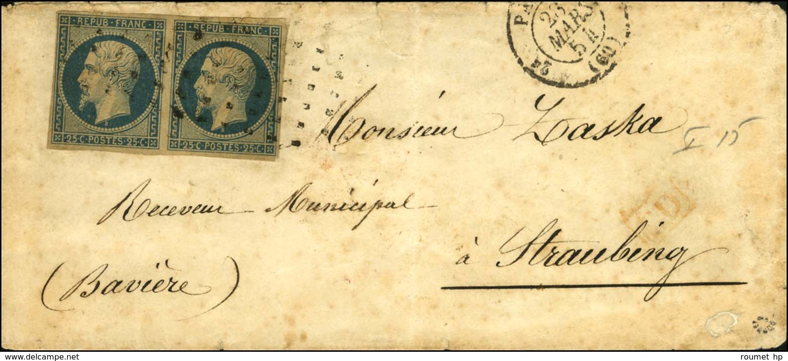 Rouleaux De Gros Points / N° 10 Paire Càd PARIS (60) Sur Lettre Pour La Bavière. 1854. - TB. - R. - 1852 Louis-Napoleon