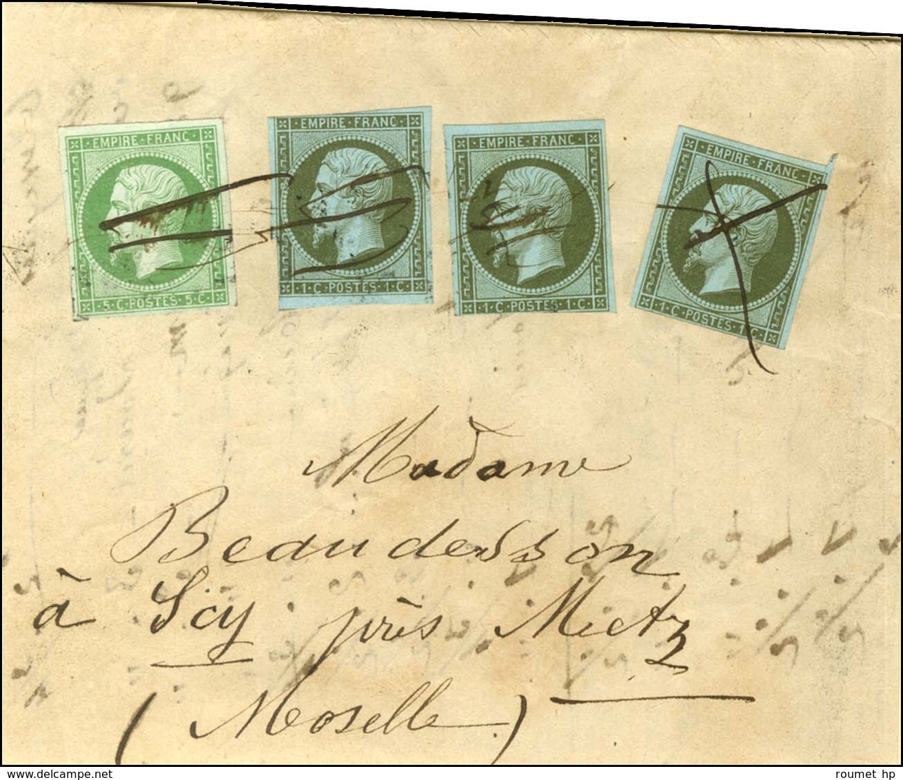 Plume / N° 11(3) (2 Ex Pd) + 12 Sur Bande D'imprimé Pour Scy Près Metz. Au Verso, Càd METZ 1862. Bel Affranchissement Co - 1853-1860 Napoléon III