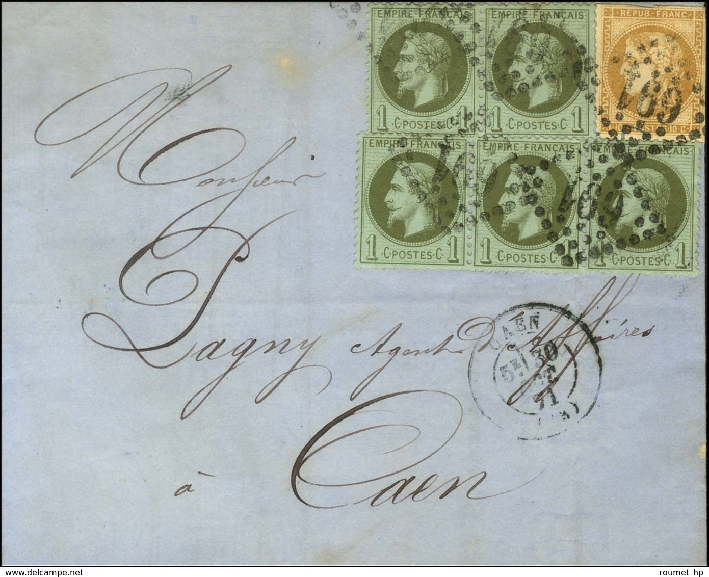 GC 691 / N° 25 (5) + 43 (def) Càd T 17 CAEN (13) 30 OCT. 71 Sur Lettre Locale. - TB. - 1863-1870 Napoleon III With Laurels