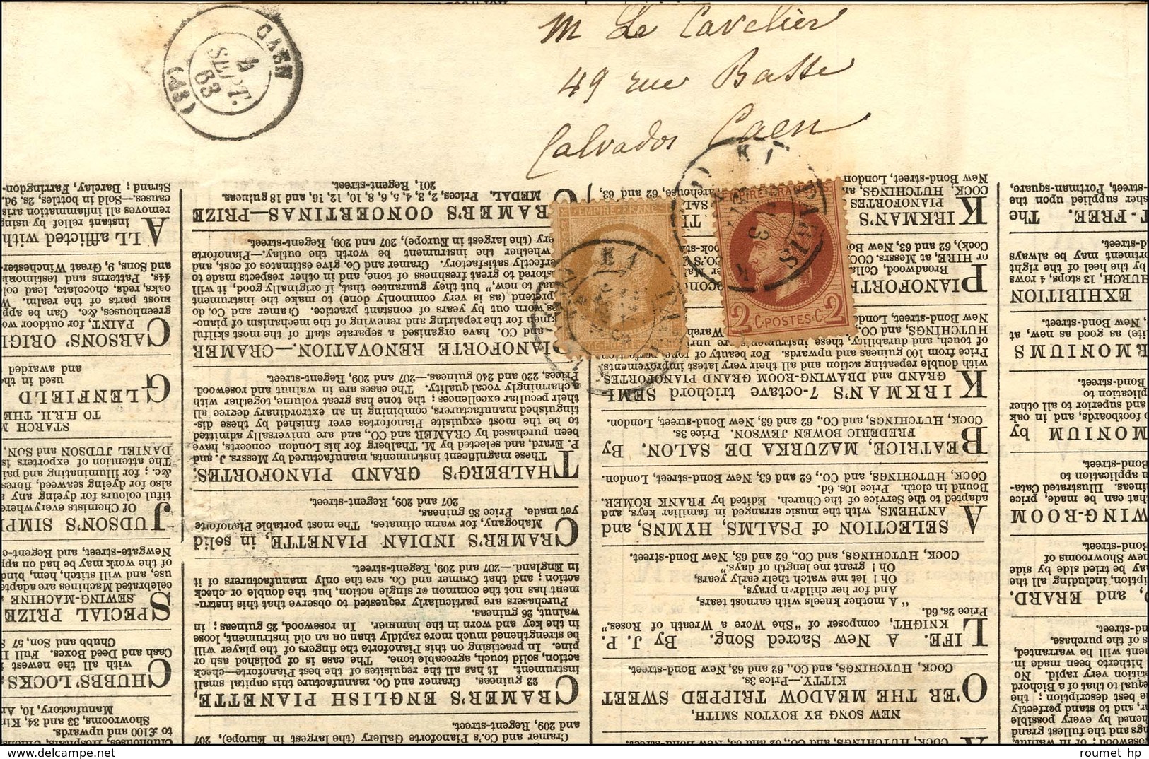 Càd K1 PARIS K1 / N° 21 + 26 Sur Journal The Illustrated London News Pour Caen. 1863. - TB. - R. - 1863-1870 Napoléon III. Laure