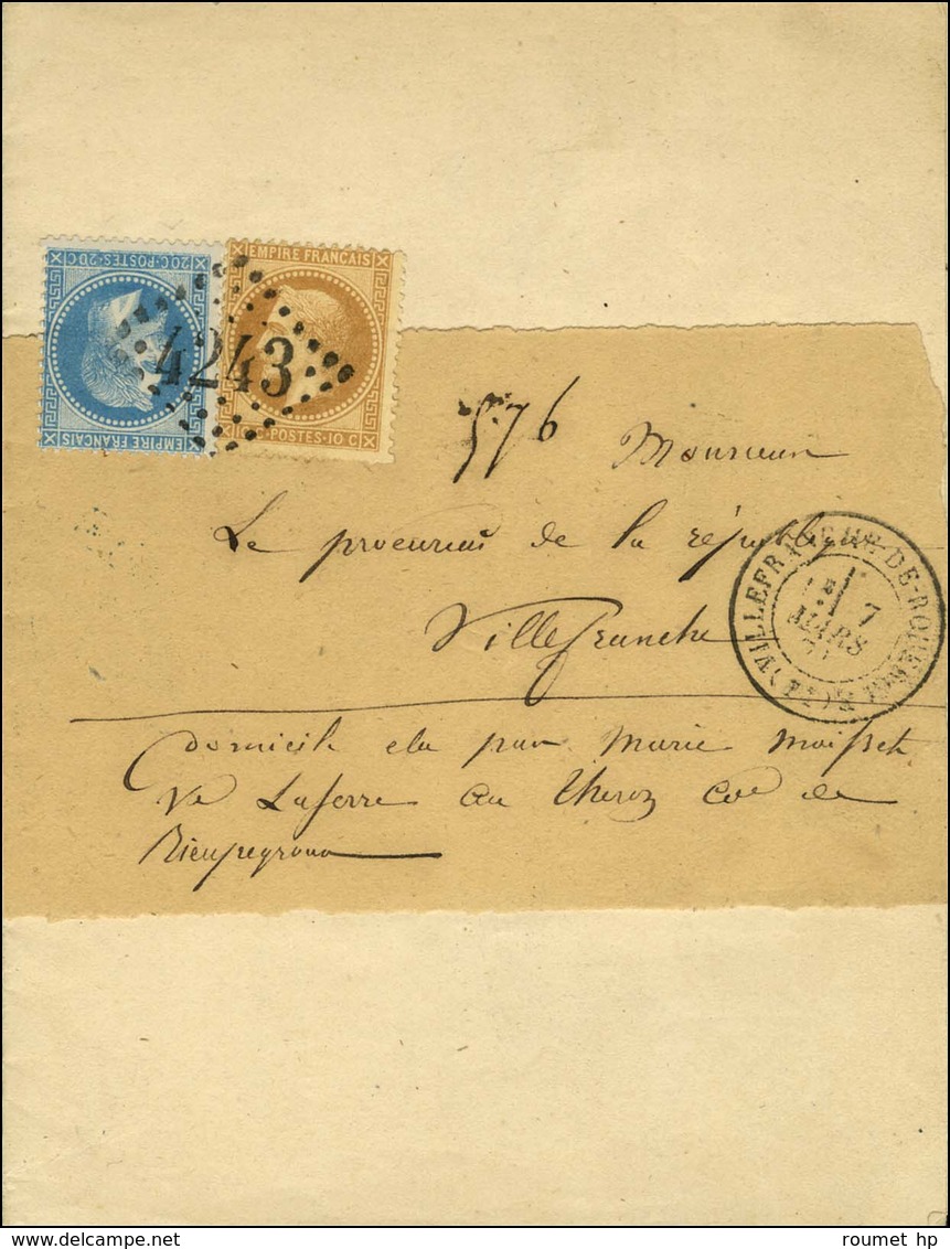 GC 4243 / N° 28 + 29 Càd T 17 VILLEFRANCHE DE ROUERGUE (11) Sur Lettre 3 Ports Adressée Sous Bande Localement. 1871. - T - 1863-1870 Napoleon III With Laurels