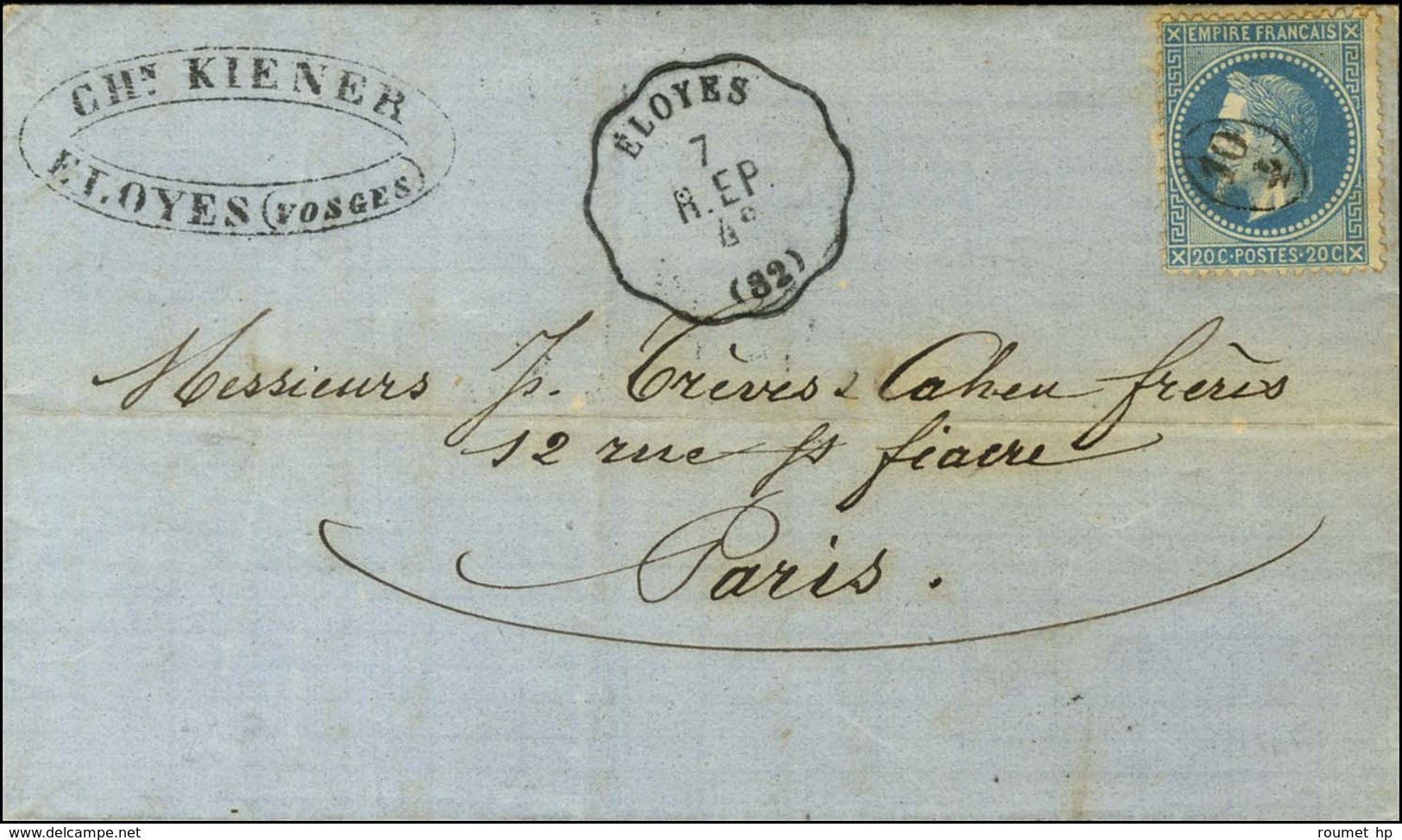 Cachet De Facteur / N° 29 Conv Stat ELOYES / R. EP. (82) Sur Lettre Pour Paris. 1870. - SUP. - R. - 1863-1870 Napoleon III With Laurels