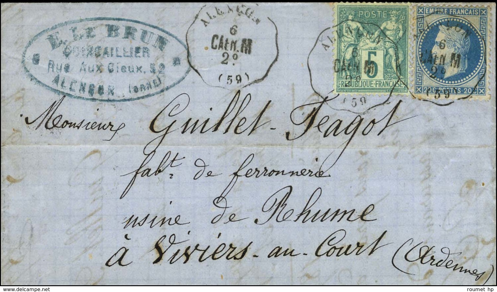Conv. Stat. ALENÇON / CAEN.M (59) / N° 29 + 64 Sur Lettre Pour Viviers-au-Court (Ardennes). 1876. - TB / SUP. - R. - 1863-1870 Napoleon III With Laurels