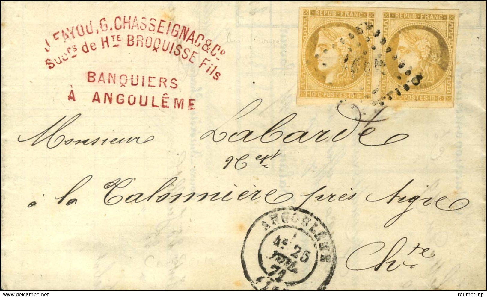 GC 105 / N° 43 Paire Nuance Citron Càd T 17 ANGOULEME (15). 1871. - TB. - R. - 1870 Ausgabe Bordeaux