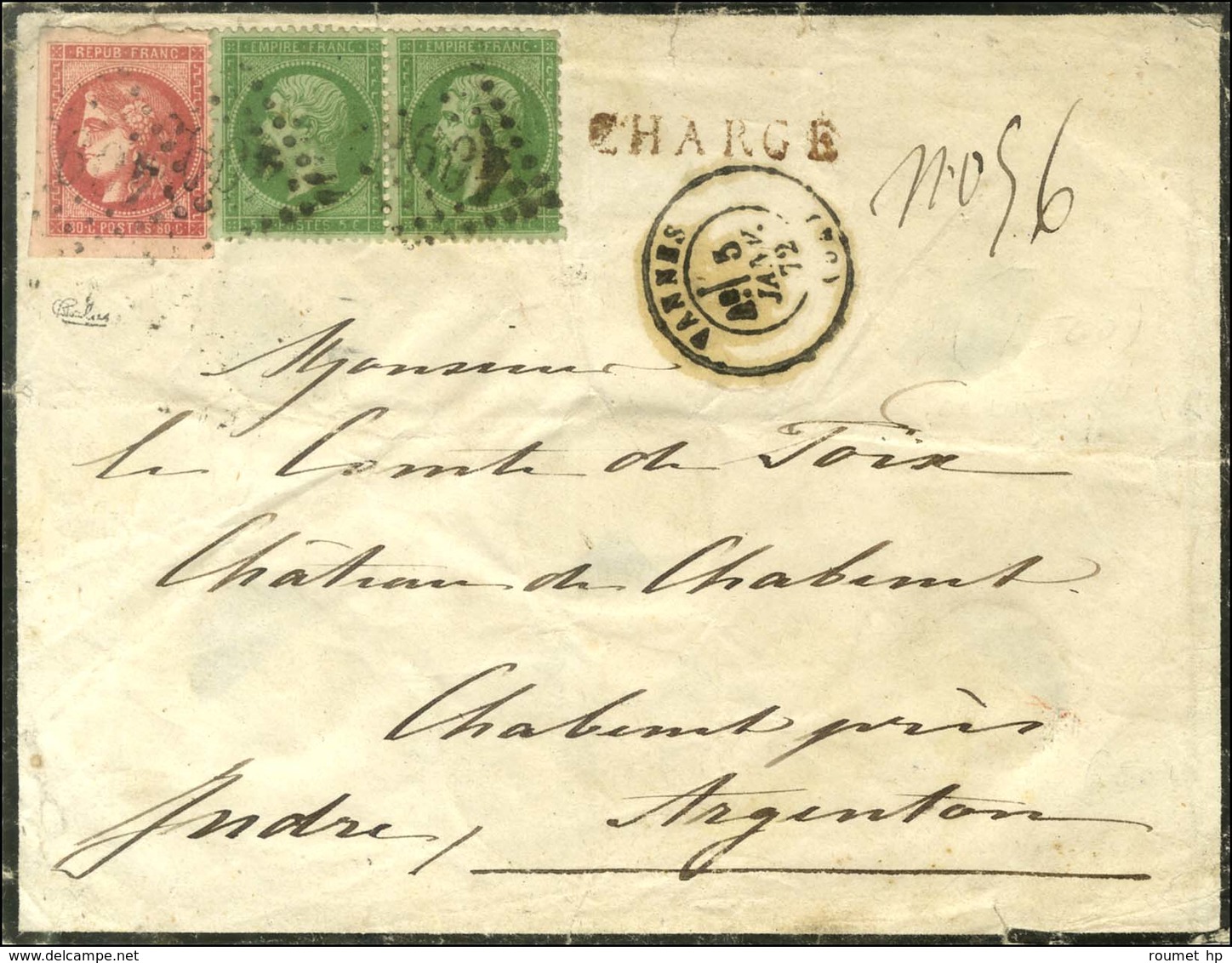 GC 4095 / N° 20 Paire + 49 Belles Marges Càd T 17 VANNES (54) 5 JANV. 72 Sur Lettre Chargée Pour Argenton. - TB. - R. - 1870 Bordeaux Printing