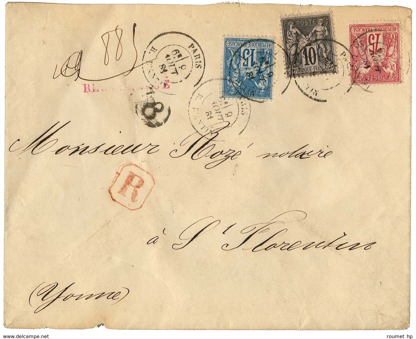 Càd PARIS / R. D'ANTIN / N° 71 + N° 89 + N° 90 Sur Lettre Recommandée Au 5ème échelon. 1881. - TB. - 1876-1878 Sage (Type I)