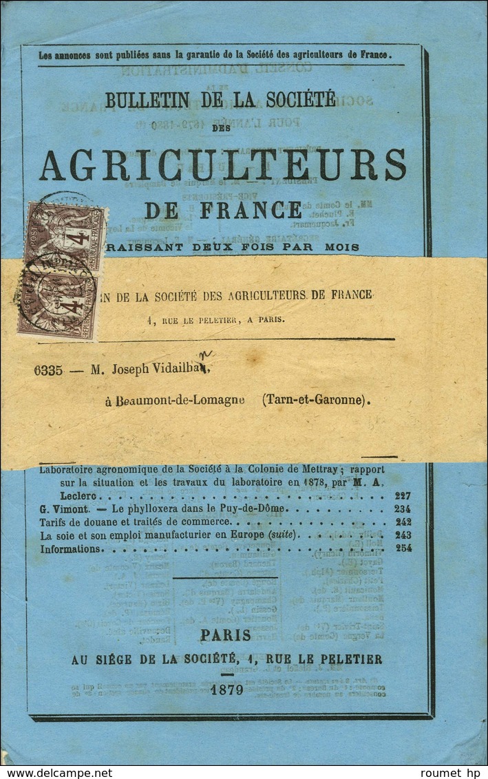 Càd IMPRIMES PARIS / PP 35 / N° 88 Paire Sur Journal Entier Sous Bande BULLETIN DE LA SOCIETE DES AGRICULTEURS DE FRANCE - 1876-1878 Sage (Type I)