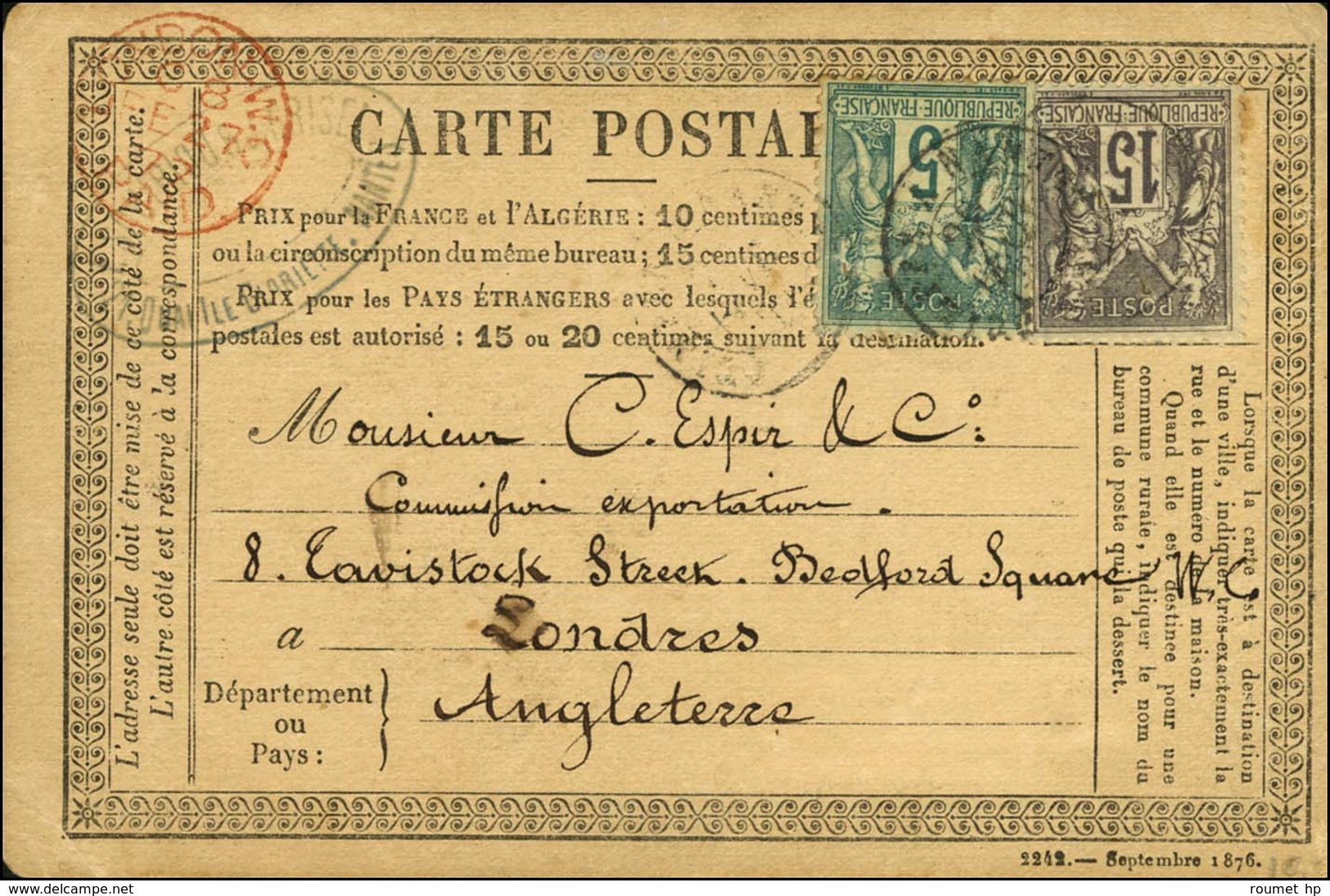 Càd NANTES / N° 75 + 77 Sur CP Suraffranchie Pour Londres. 1877. - TB. - 1876-1878 Sage (Type I)