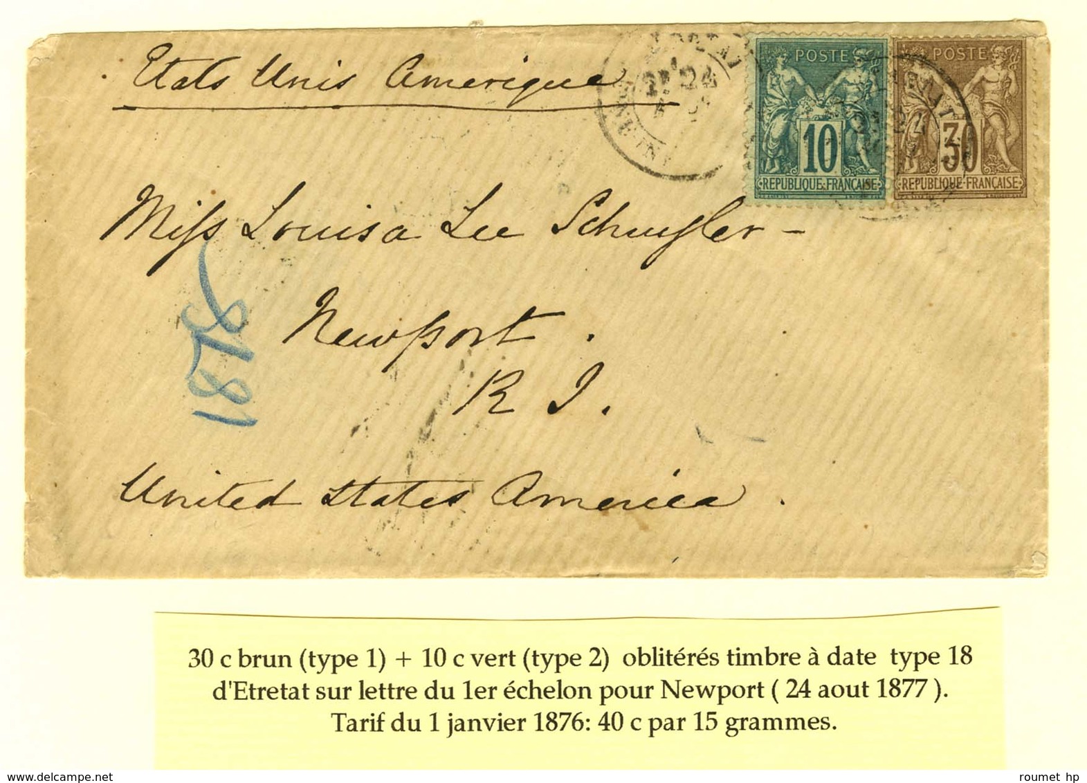 Càd T 18 ETRETAT / SEINE INFERIEURE / N° 69 + 76 Sur Lettre Pour Newport. 1877. - TB. - R. - 1876-1878 Sage (Type I)