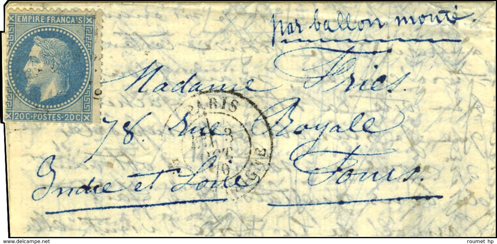 Etoile 9 / N° 29 Càd PARIS / R. MONTAIGNE 3 OCT. 70 Sur Lettre Pour Tours. Au Verso, Càd D'arrivée 15 OCT. 70. L'ARMAND  - War 1870