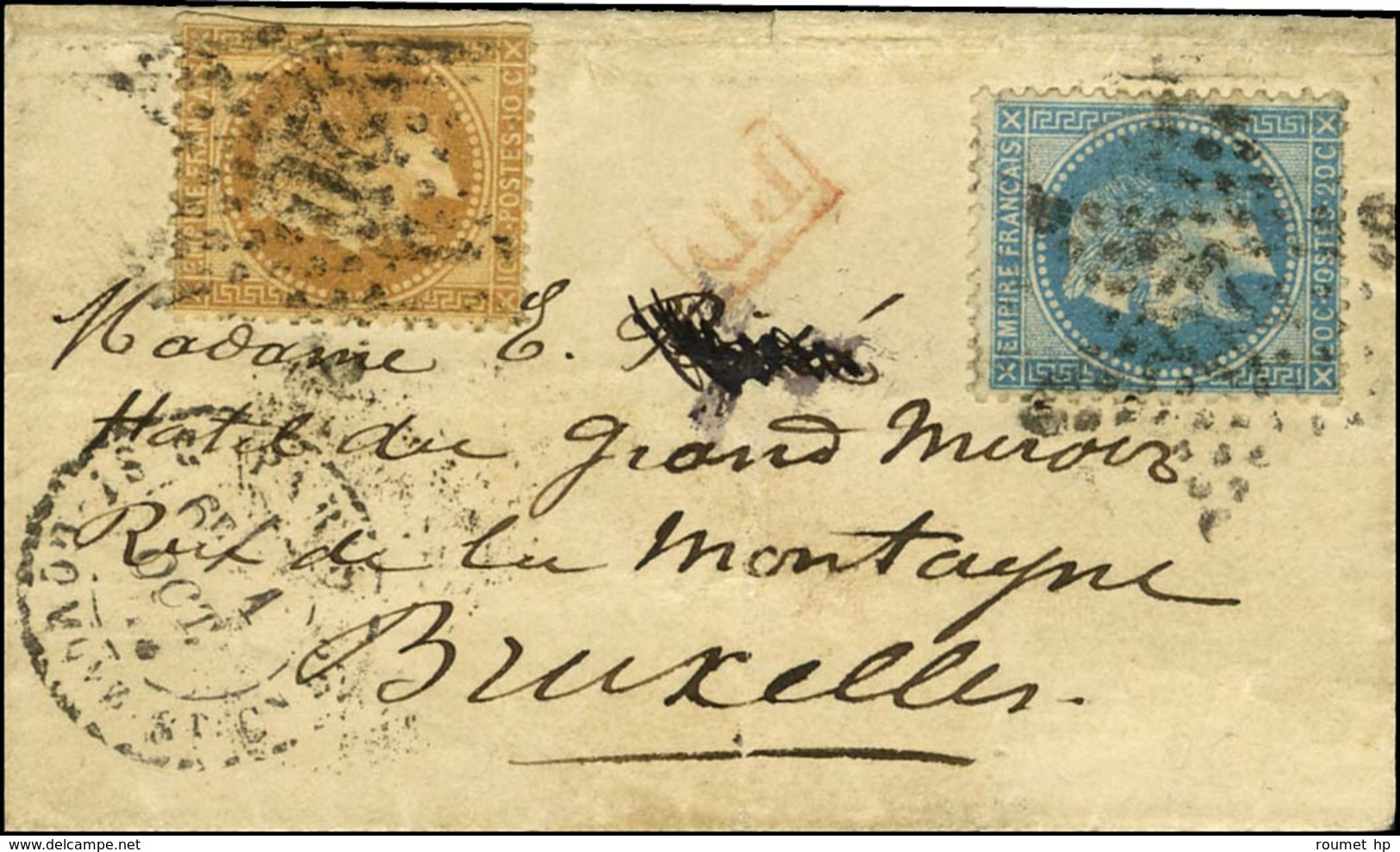 Etoile 20 / N° 28 + 29 Càd PARIS / R. ST DOMque ST GN 1 OCT. 70 Sur Lettre Pour Bruxelles. Au Verso, Càd D'arrivée 14 OC - War 1870