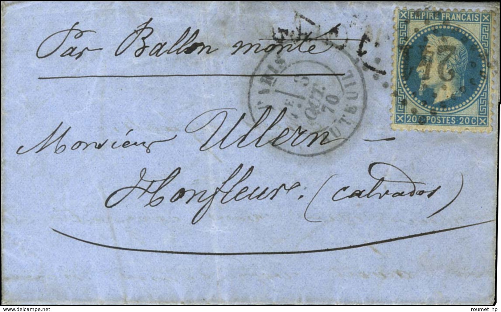 GC 241 / N° 29 Càd PARIS / AUTEUIL 3 OCT. 70 Sur Lettre Pour Honfleur. Au Verso, Càd D'arrivée 15 OCT. 70. L'ARMAND BARB - Krieg 1870