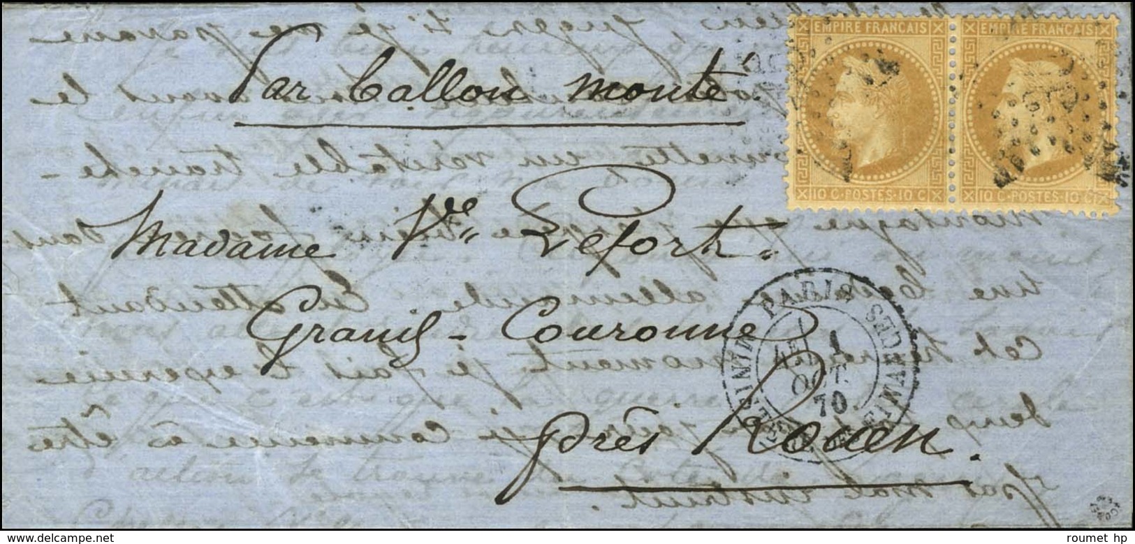 Etoile 35 / N° 28 Paire Càd PARIS / MINISTERE DES FINANCE 1 OCT. 70 Sur Lettre Pour Rouen. Au Verso, Càd D'arrivée 14 OC - War 1870