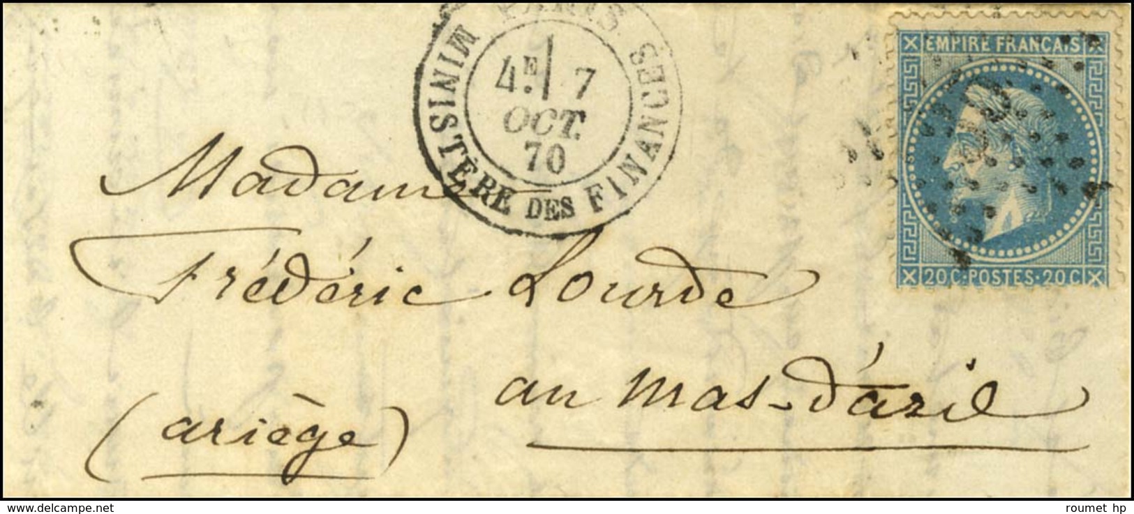 Etoile 35 / N° 29 Càd PARIS / MINISTERE DES FINANCES 7 OCT. 70 Sur Lettre Pour Le Mas D'Azil (Ariège) Sans Càd D'arrivée - War 1870