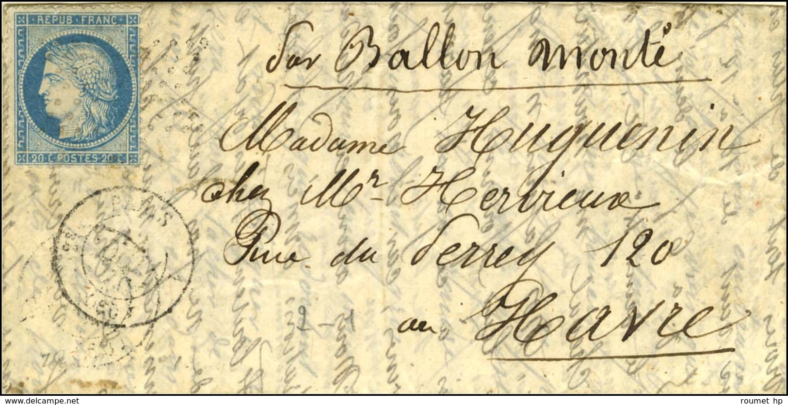 Etoile/ N° 37 Càd De Rayon 3 PARIS 1 (60) 12 OCT. 70 Sur Lettre Pour Le Havre. Au Verso, Càd D'arrivée 18 OCT. 70. LE JU - War 1870