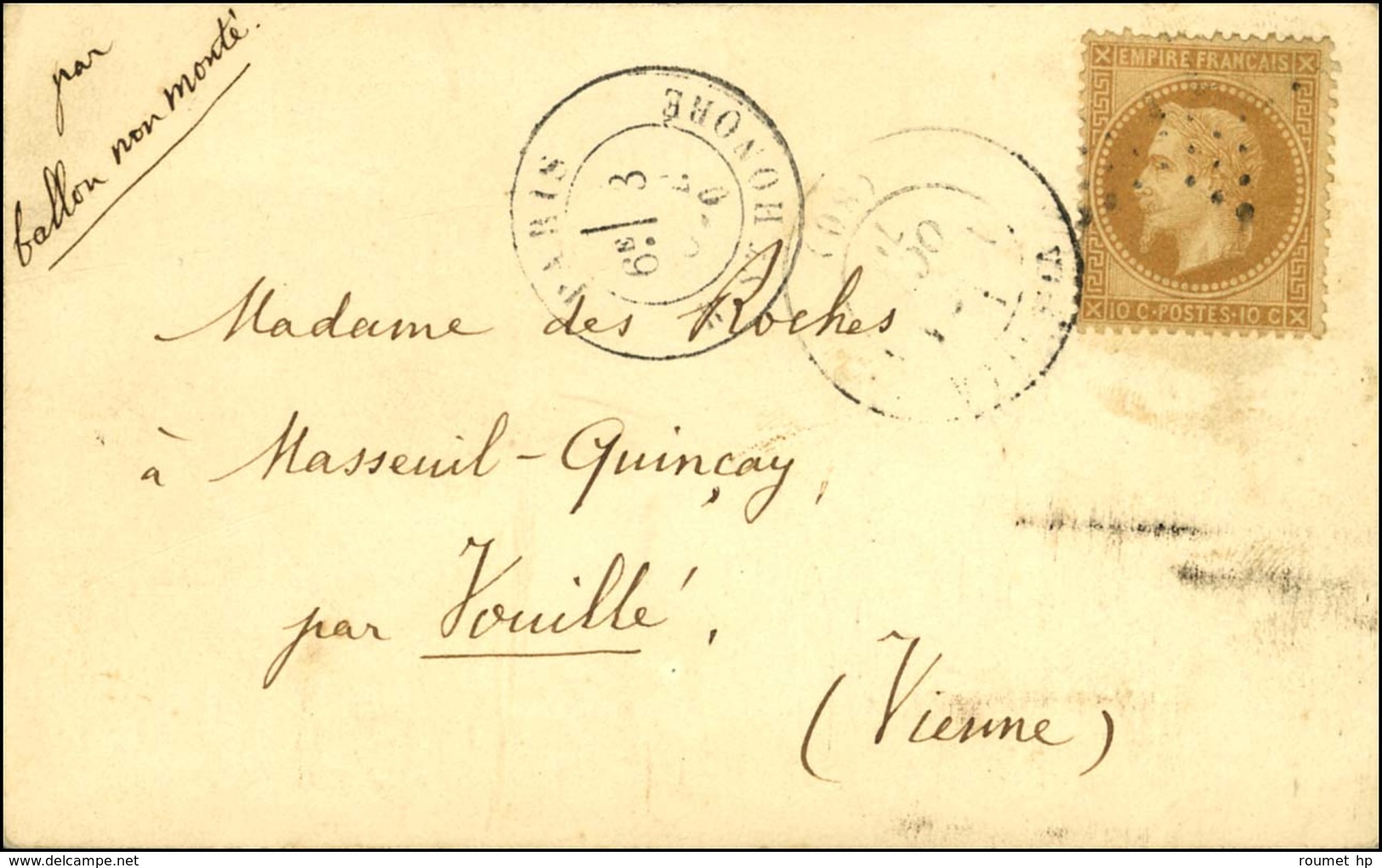 Etoile 11 / N° 28 Càd PARIS / R. ST HONORE 3 OCT. 70 Sur Carte Pour Masseuil Quincey Par Vouillé (Vienne) D'un Capitaine - Krieg 1870