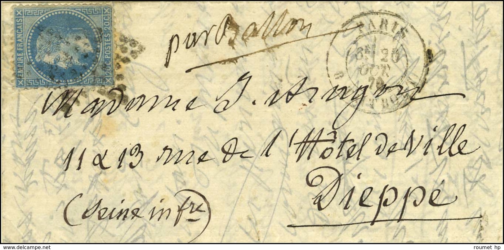 Etoile 22 / N° 29 Càd PARIS / R. TAITBOUT 20 OCT. 70 Sur Lettre Pour Dieppe. Au Verso, Càd D'arrivée 1 NOV. 70. LE GARIB - War 1870