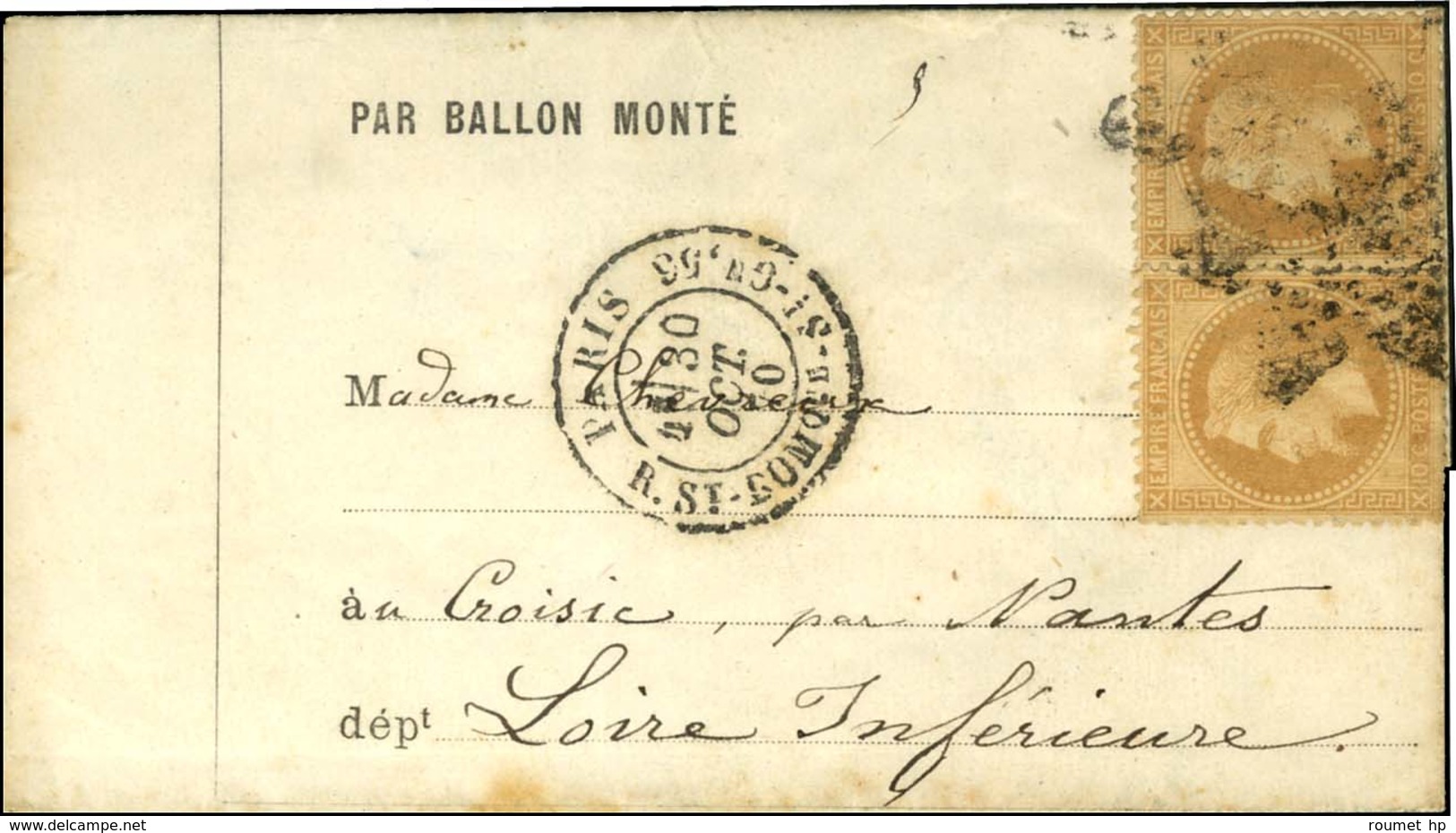 Etoile 20 / N° 28 (2) Càd PARIS / R. ST DOMque ST GN 53 30 OCT. 70 Sur Lettre PAR BALLON MONTE Avec Texte Daté Du Mont V - War 1870