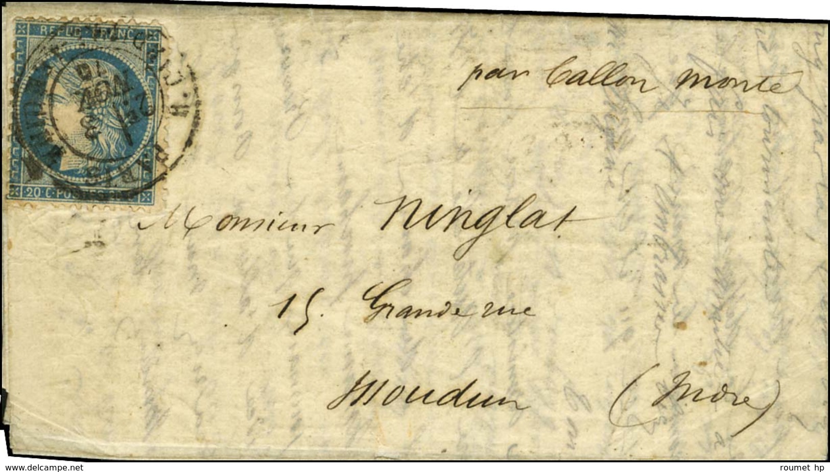 Càd PARIS / R. CARDINAL LEMOINE / N° 37 3 NOV. 70 Sur Lettre Pour Issoudun. Au Verso, Càd D'arrivée 7 NOV. 70. LE FERDIN - War 1870