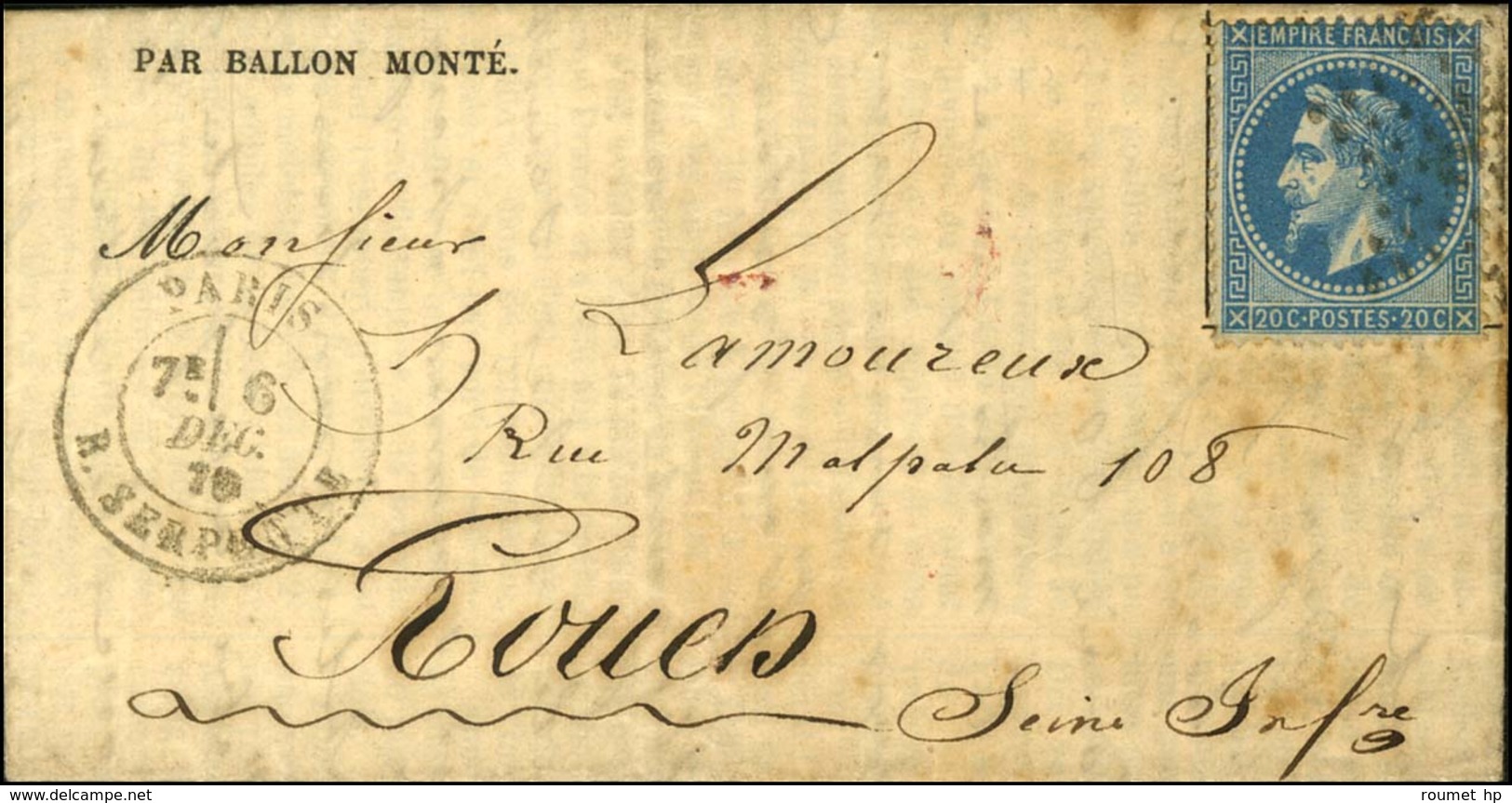 Etoile 25 / N° 29 Càd PARIS / R. SERPENTE 6 DEC. 70 7e Levée Sur Gazette N° 13 Pour Rouen Avec Texte Historique Sans Càd - War 1870