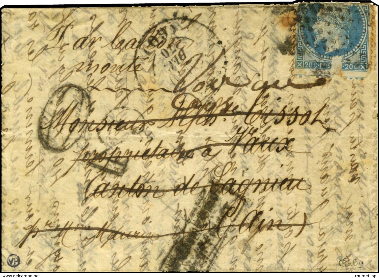 Etoile / N° 29 (def) Càd PARIS (60) 10 DEC. 70 Sur Lettre Pour Le Canton De Lagnieux Réexpédiée En Suisse à L'aide D'une - War 1870