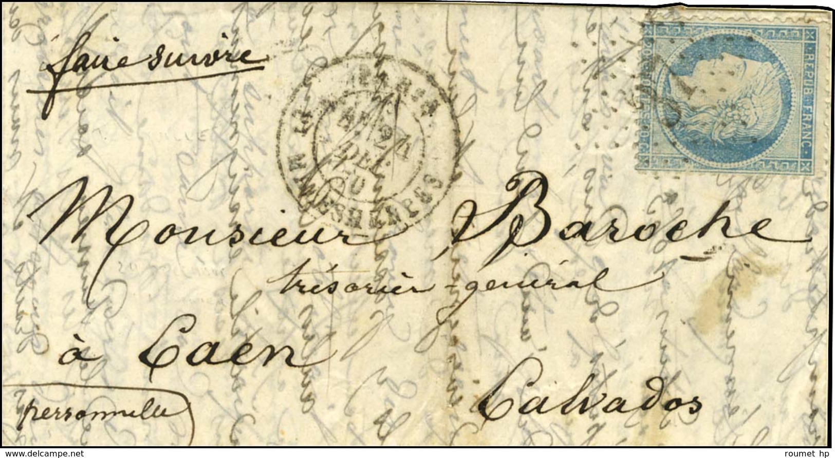 Etoile 37 / N° 37 Càd PARIS / BT MALESHERBES 24 DEC. 70 Sur Lettre Pour Caen. Au Verso, Càd D'arrivée 1 JANV. 71. LE TOU - War 1870