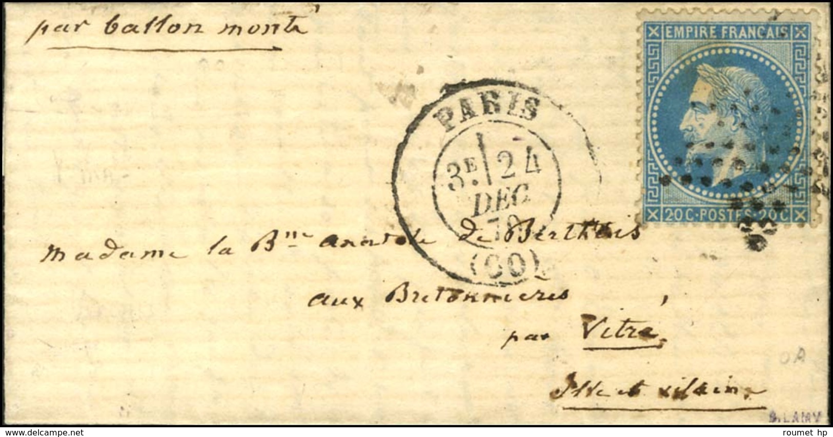 Etoile 35 / N° 37 Càd PARIS / MINISTERE DES FINANCES 24 DEC. 70 Sur Lettre Pour Alençon. Au Verso, Càd D'arrivée 31 DEC. - War 1870