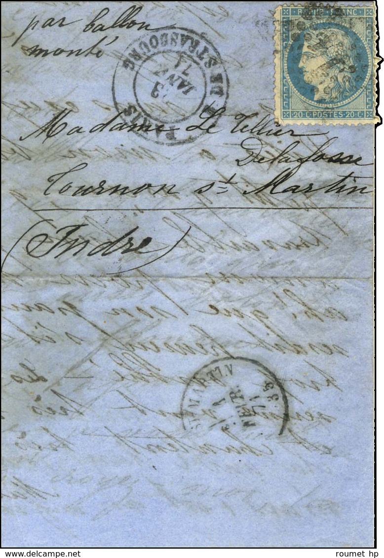 Etoile 14 / N° 37 Càd PARIS / R. DE STRASBOURG 23 JANV. 71 Sur Lettre Pour Tournon St Martin. Au Verso, Càd D'arrivée 1  - War 1870