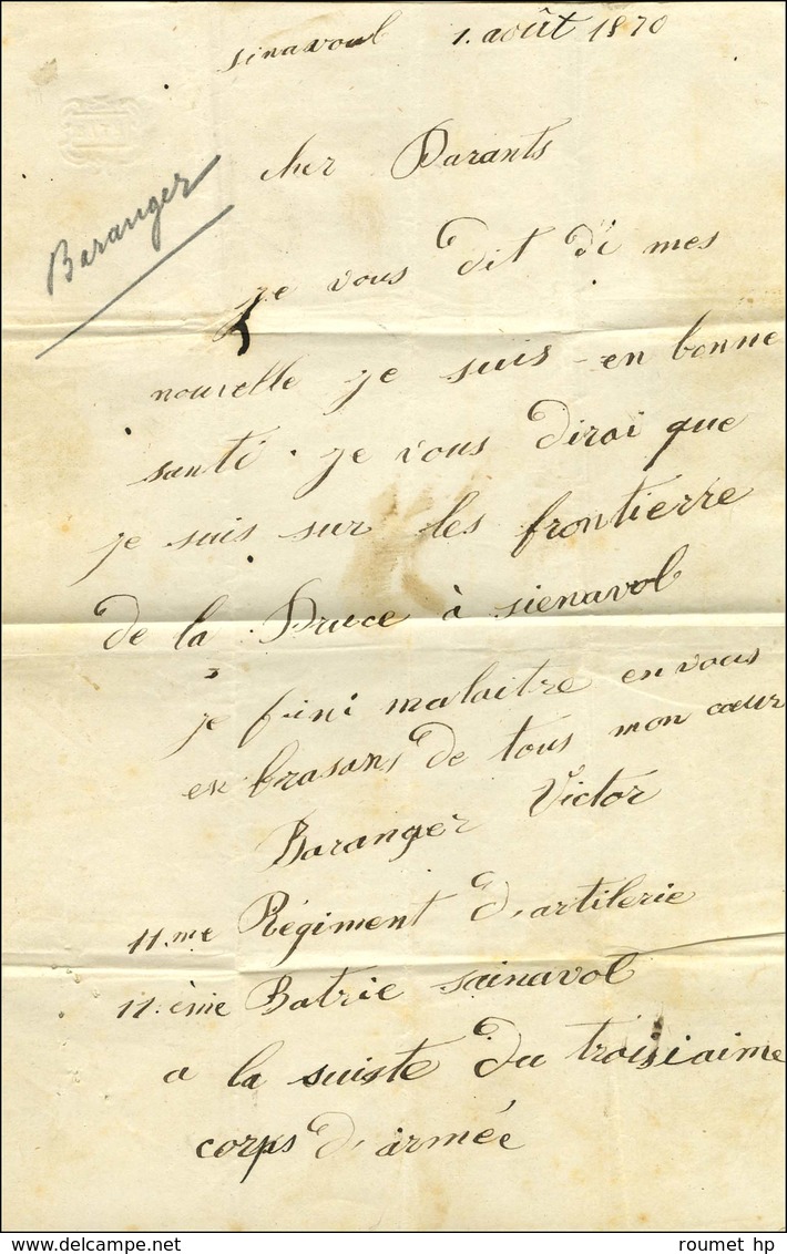 Càd ARMEE DU RHIN / Qr Gl 3e CORPS 2 AOUT 70 Sur Lettre Avec Texte Pour Le Maine Et Loire. - TB. - R. - War 1870