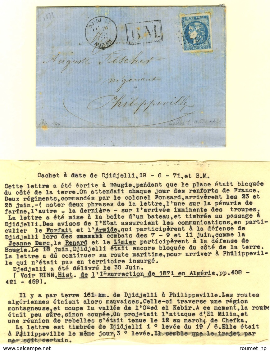 GC 5026 / N° 46 Càd DJIDJELI / ALGERIE 19 JUIN 71 Sur Lettre Avec Texte Daté De Bougie Le 18 Juin 1871 Remise à La Boite - Other & Unclassified