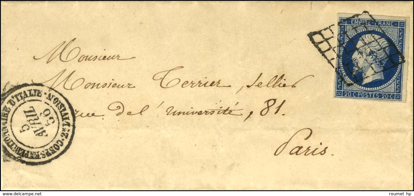Grille / N° 14 Càd CORPS EXPEDITIONNAIRE D'ITALIE / 2e DIVISION Sur Lettre Avec Texte Daté De Rome Pour Paris. 1856. - S - Army Postmarks (before 1900)