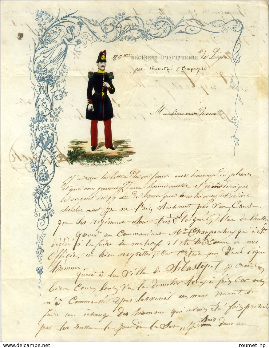 Càd ARMEE D'ORIENT / Bau A 1 MARS 56 Taxe 30 DT Sur Lettre De Soldat Décorée D'un Dessin De Fantassin Réhaussé à L'aquar - Army Postmarks (before 1900)