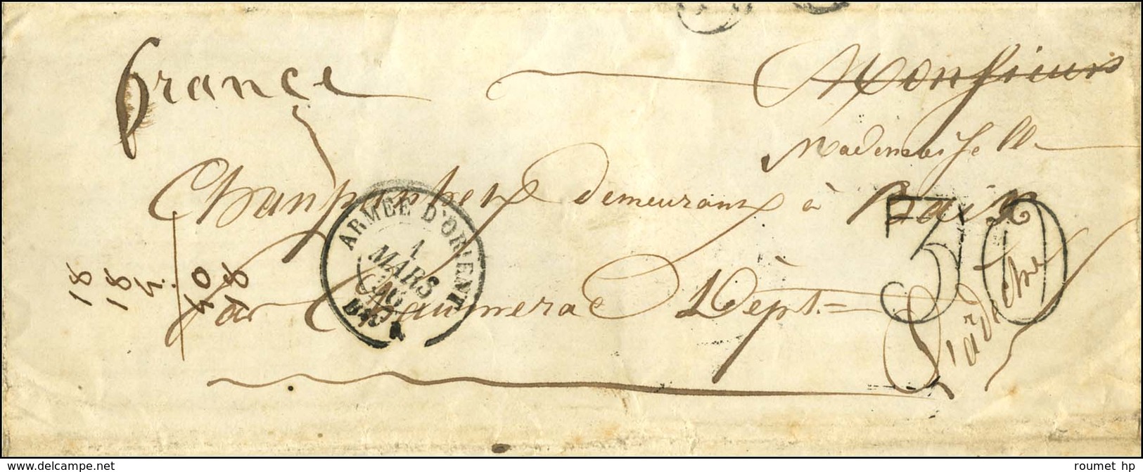 Càd ARMEE D'ORIENT / Bau A 1 MARS 56 Taxe 30 DT Sur Lettre De Soldat Décorée D'un Dessin De Fantassin Réhaussé à L'aquar - Army Postmarks (before 1900)