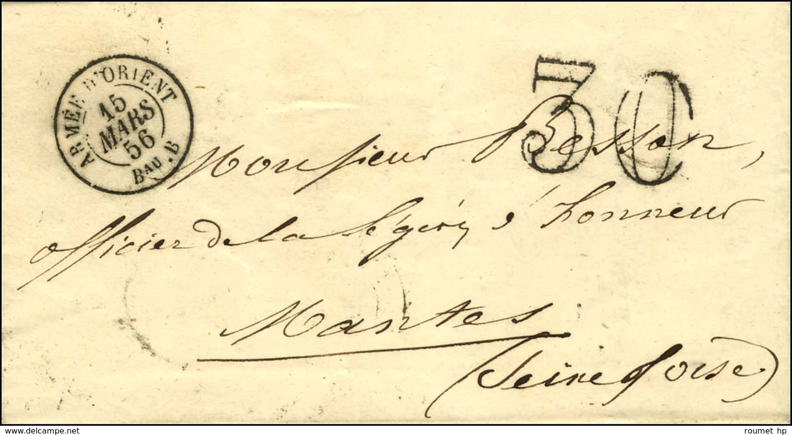 Càd ARMEE D'ORIENT / Bau B Taxe 30 DT Sur Lettre Avec Texte Daté Du Camp De Traktir Et Cachet Bleu ARMEE D'ORIENT / 2e C - Army Postmarks (before 1900)