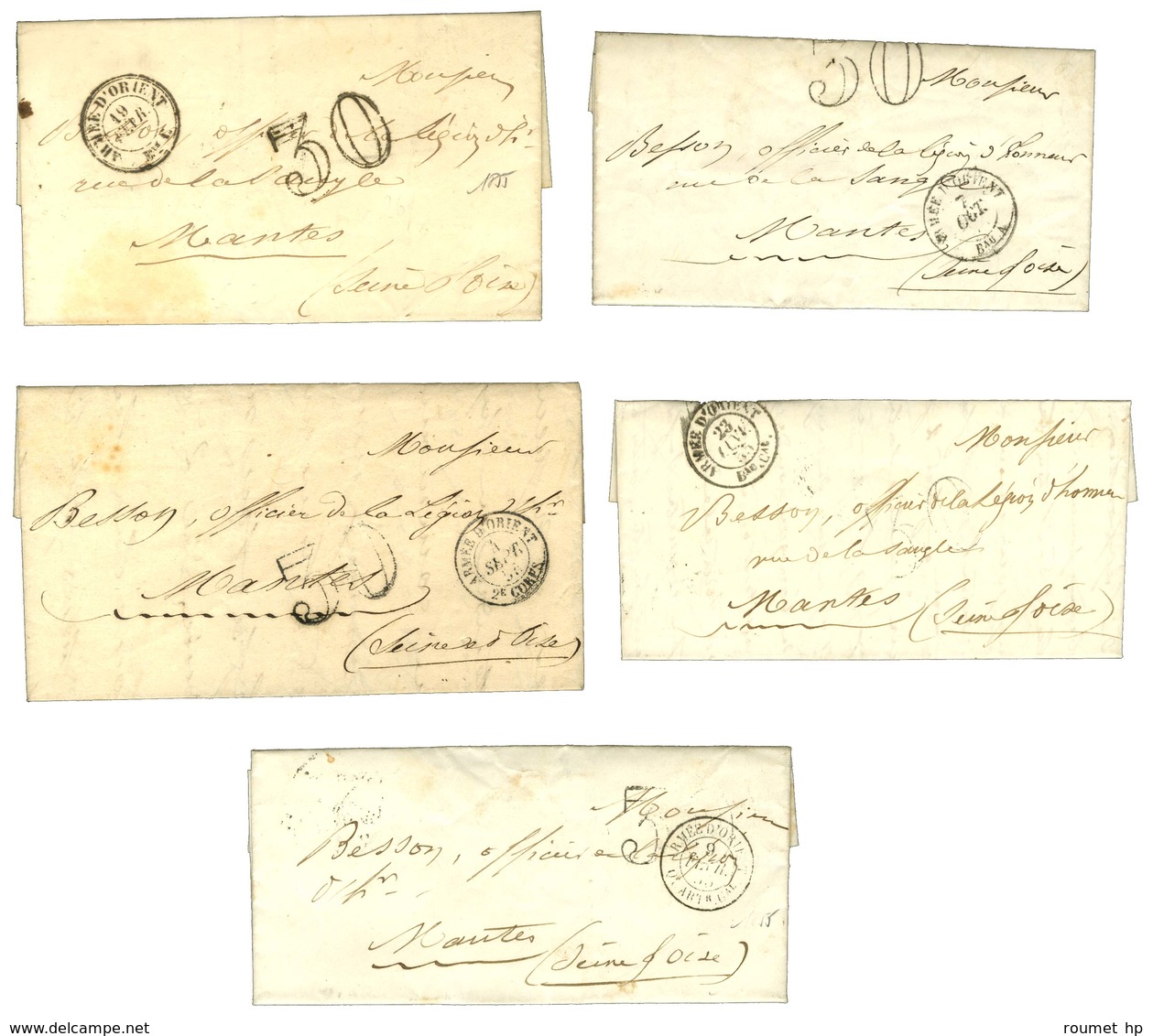Lot De 5 Lettres Avec Textes Taxées De L'Armée D'Orient. - TB. - Army Postmarks (before 1900)