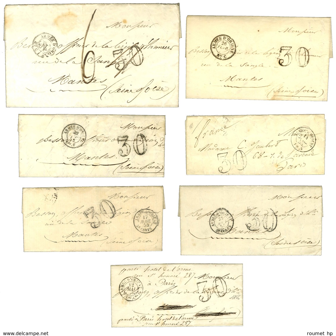 Lot De 7 Lettres Avec Très Bons Textes Taxées De L'Armée D'Orient. - TB. - Army Postmarks (before 1900)