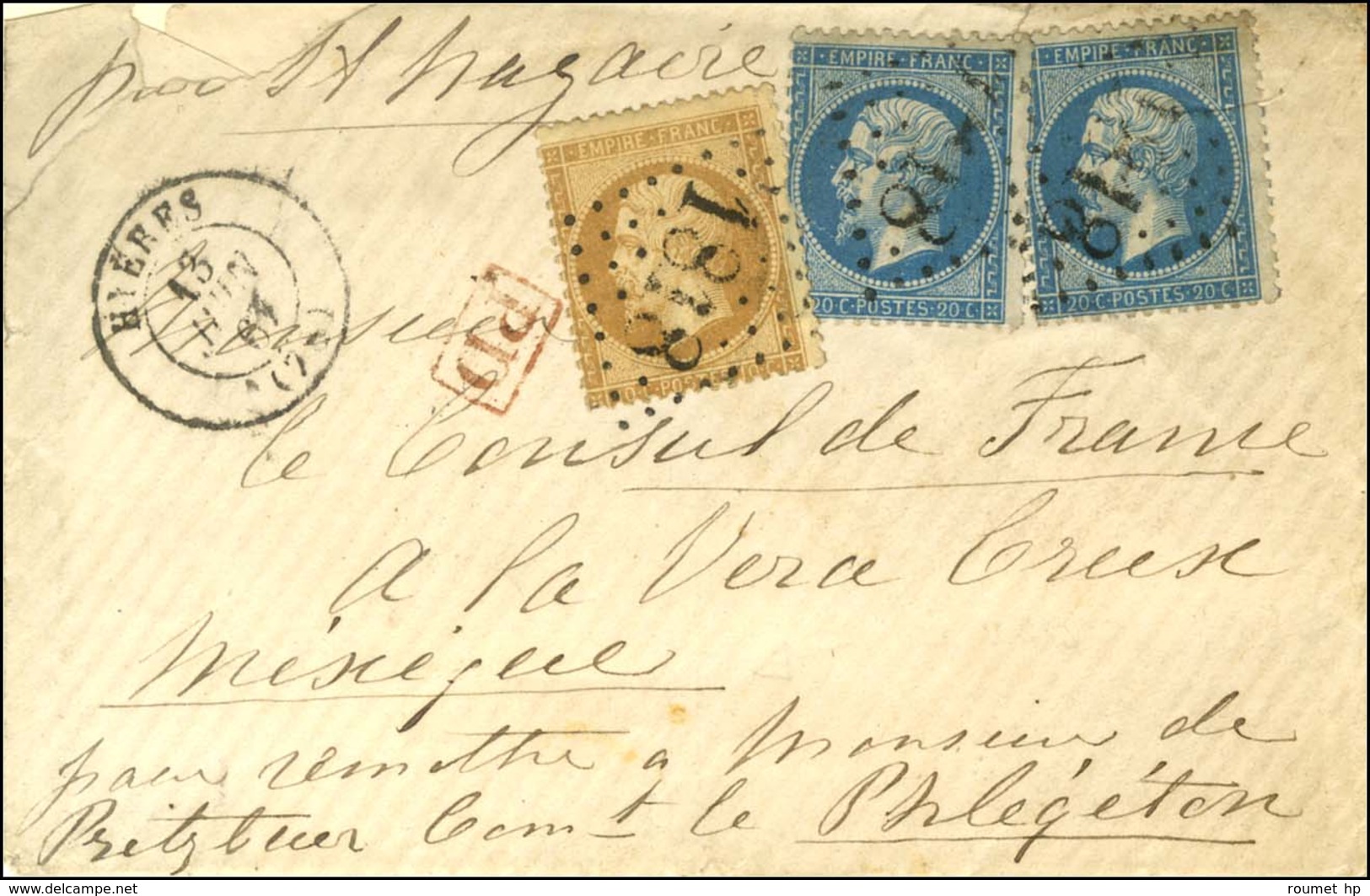 GC 1818 / N° 21 + 22 (2) Càd T 15 HIERES (78) Sur Lettre Adressée Au Consul De France à Vera Cruz Pour Remettre Au Comma - Army Postmarks (before 1900)