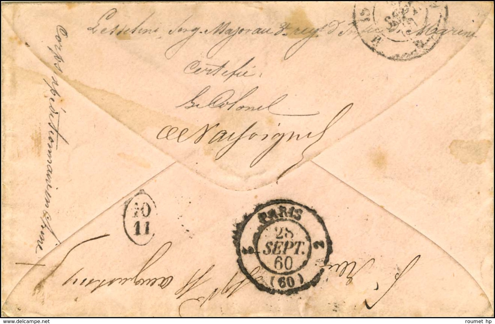 Càd CORPS EXP. CHINE / Bau CENTRAL 30 JUIL. 60 (localisé à Hong Kong) Taxe 30 DT Sur Lettre D'un Sergent Major Au 3e Rég - Army Postmarks (before 1900)