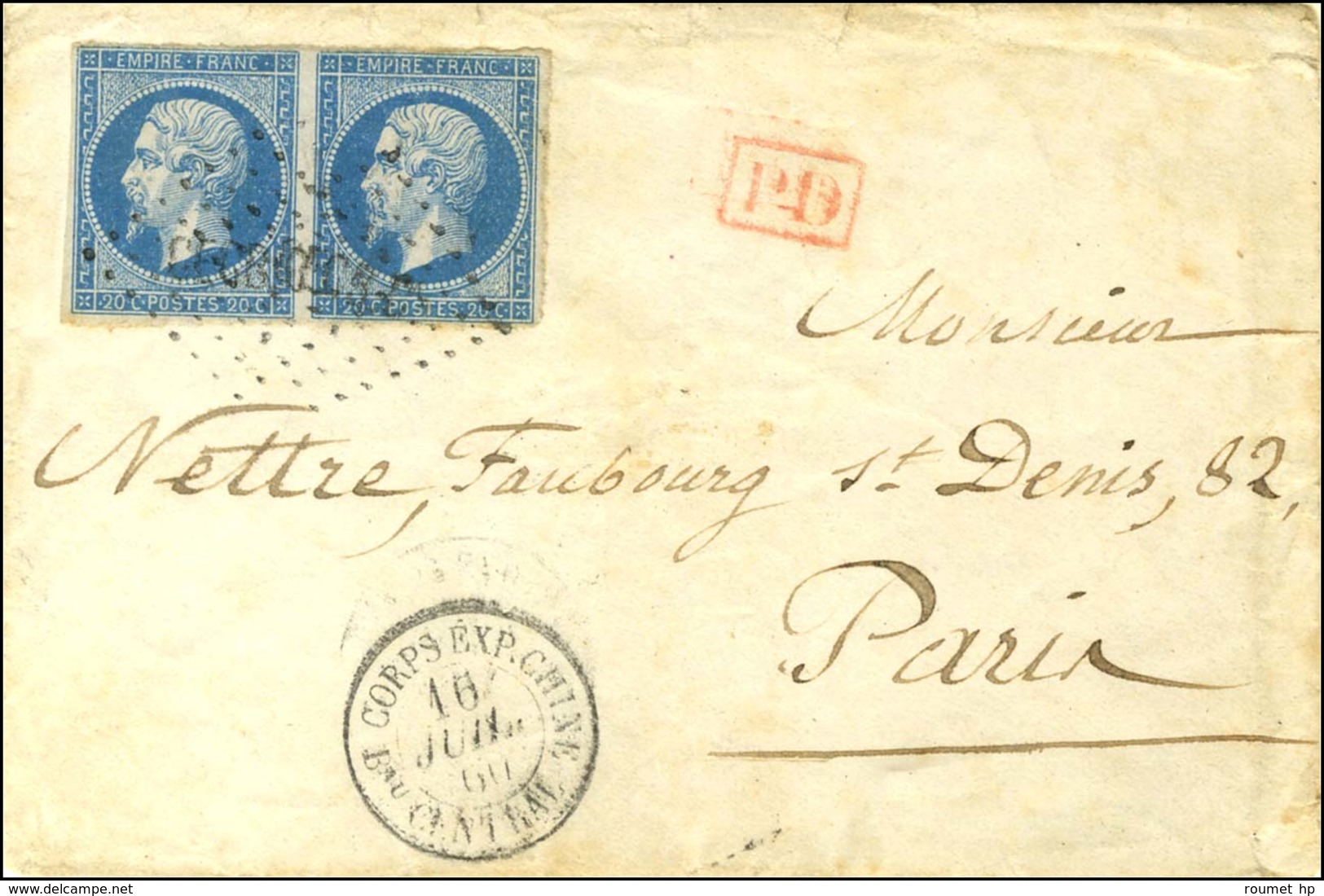 Losange CECB-Cl / N° 14 Paire Càd CORPS EXP. CHINE / Bau CENTRAL 16 JUIL. 60 (localisé à Hong Kong) Sur Lettre Pour Pari - Army Postmarks (before 1900)