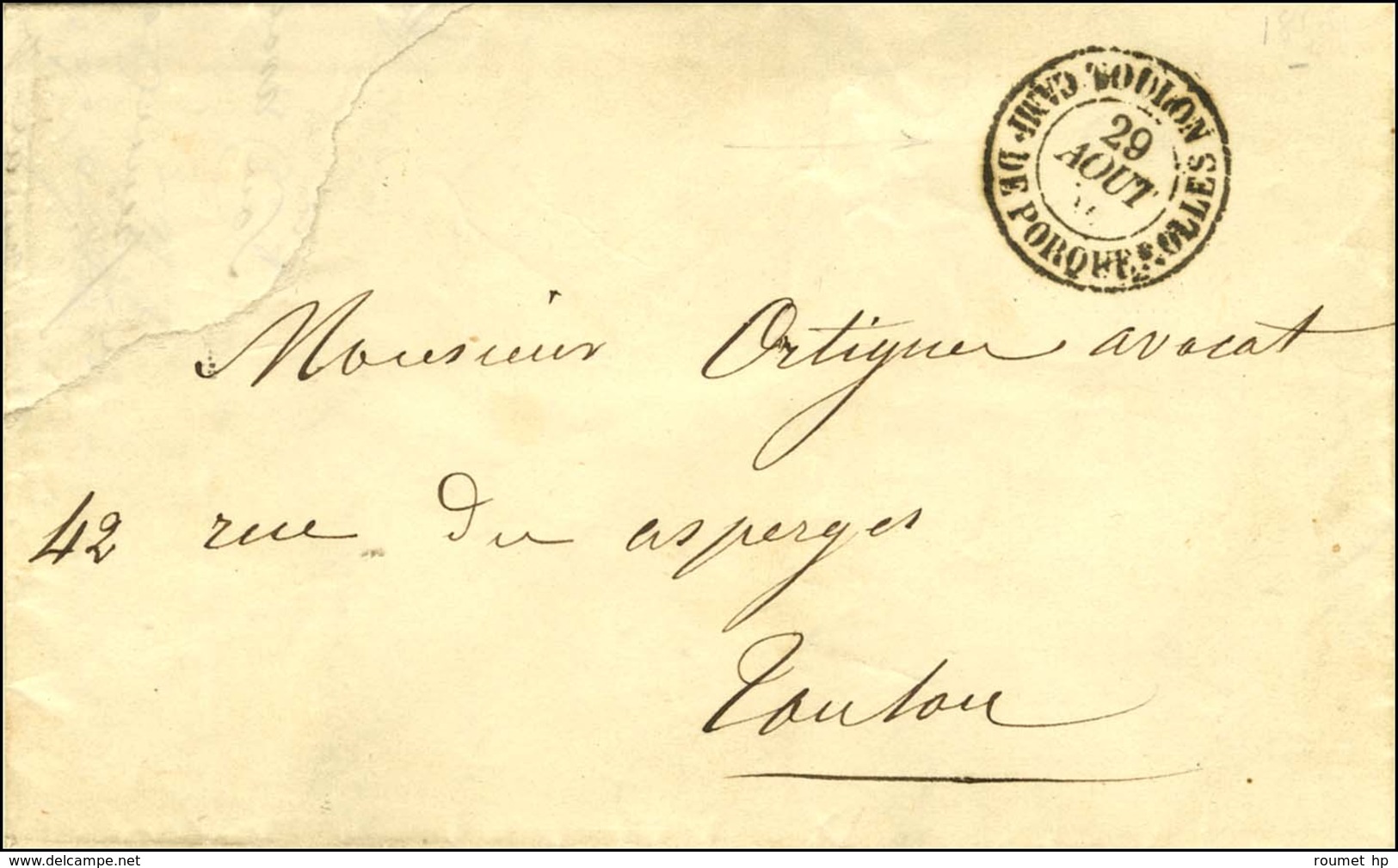 Càd TOULON / CAMP DE PORQUEROLLES Sur Lettre Avec Timbre Manquant Et Texte Daté De Porquerolles Le 29 Août 1856. Excepti - Army Postmarks (before 1900)