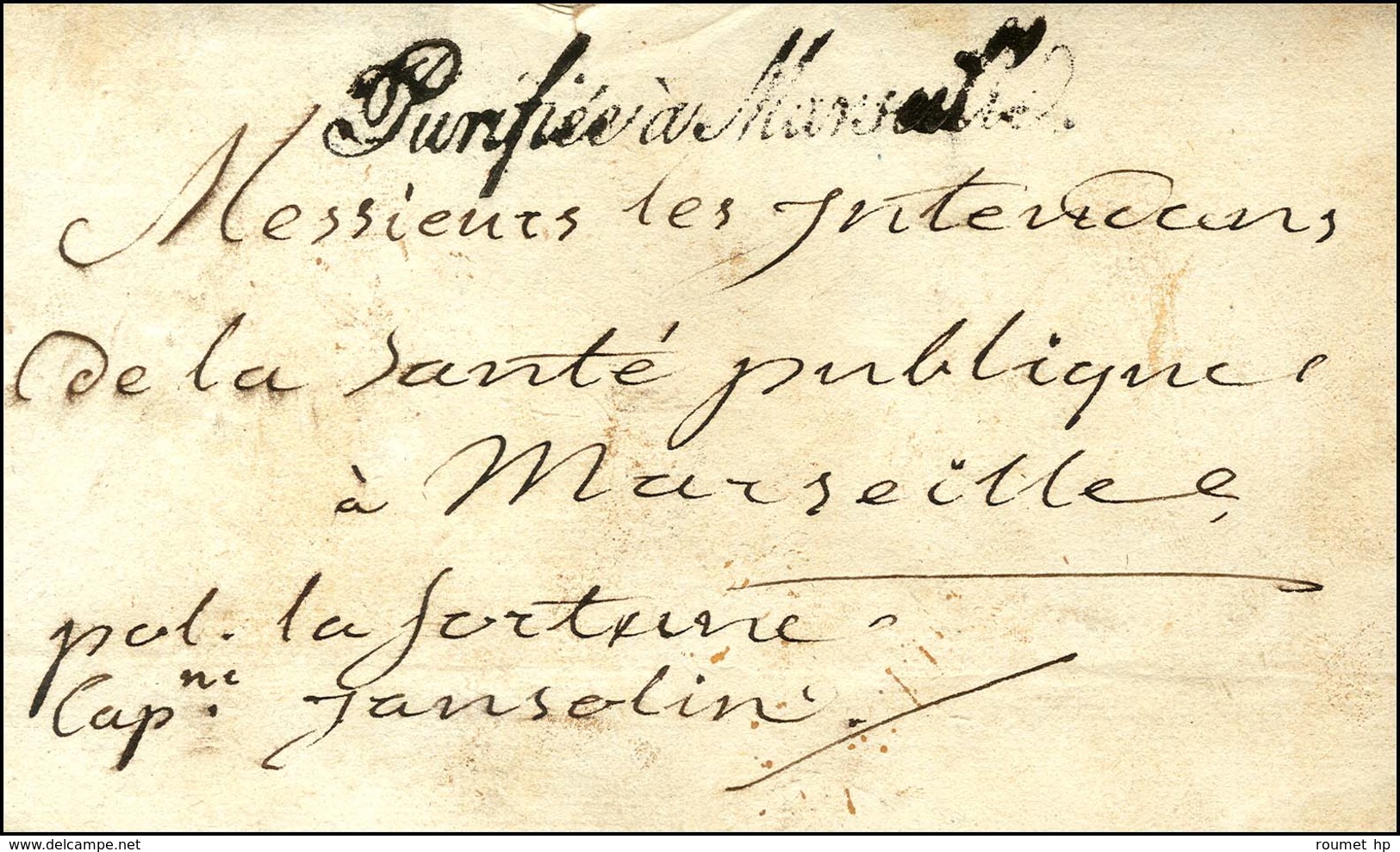 Lettre Avec Texte Daté De Larnaca (Chypre) Le 28 Juin 1823 Pour Marseille, Au Verso Cachet Orné CONSULAT DE FRANCE A LAR - Maritime Post