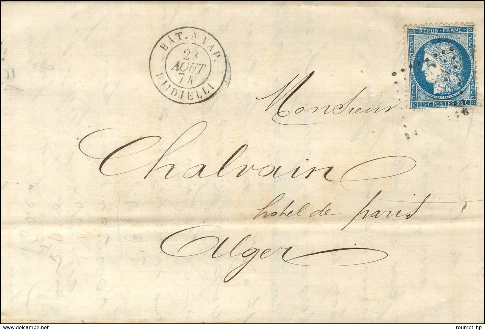 GC 5026 / N° 60 Càd BAT. A VAP. / DJIDJELLI Sur Lettre De Philippeville Pour Alger. 1874. - TB. - R. - Maritime Post